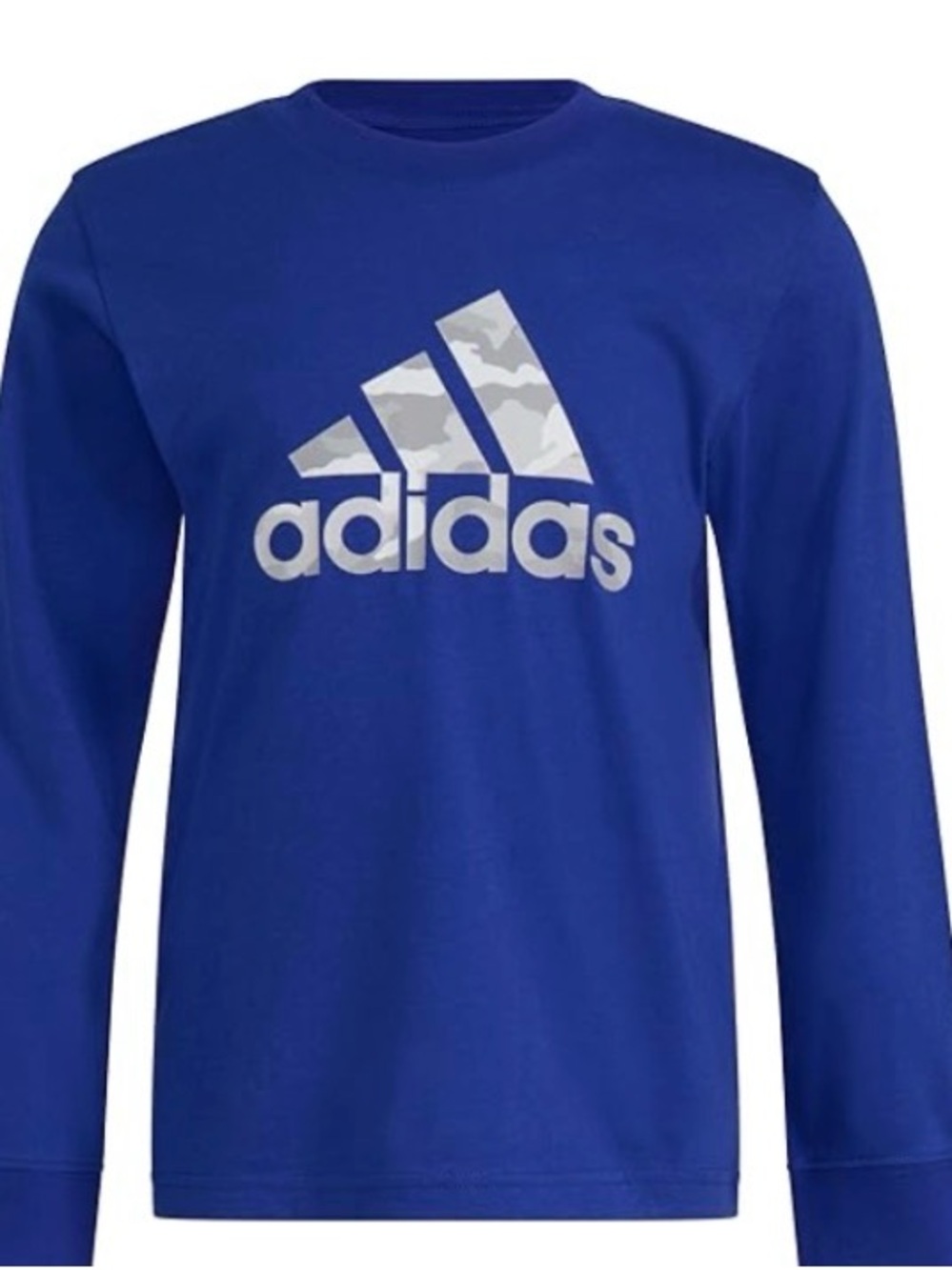 boys adidas Long-Sleeve Tee with Camo Logo in Royal Blue